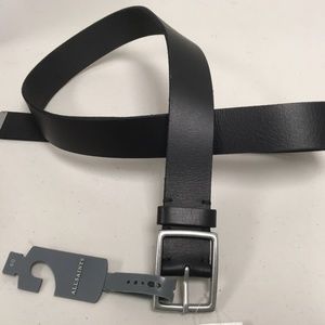 NEW All Saints black leather belt silver buckle 40